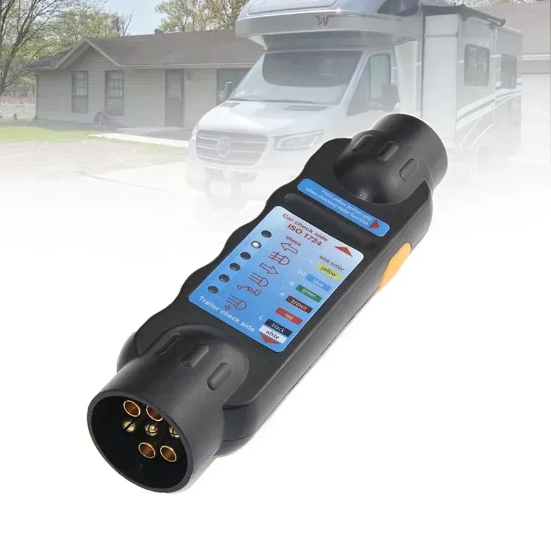 12V European 7-Pin Trailer Plug Socket Tester Durable Truck Wiring Circuit Light Test Tool for RV and Car Trailers