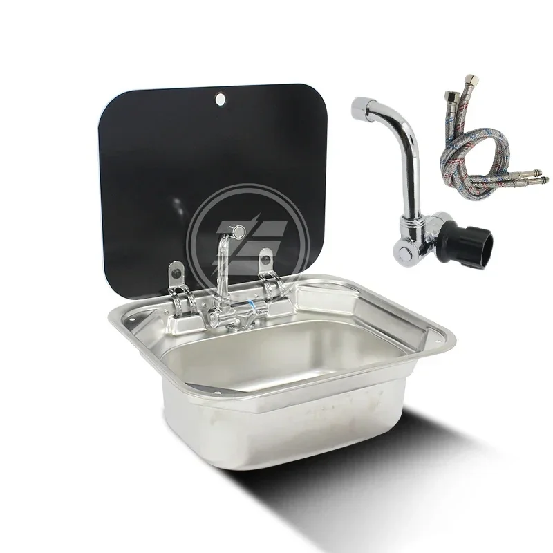 Caravan Camping Stainless Steel Hand Wash Basin with Tempered Glass Lid - Model: [Insert Model Number]