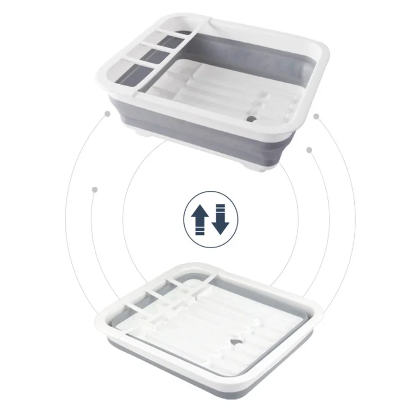 Folding Dish Rack, Portable Sink Design with Cutlery Rack - for Motorhomes & Caravans, Easy Clean, TPR Material