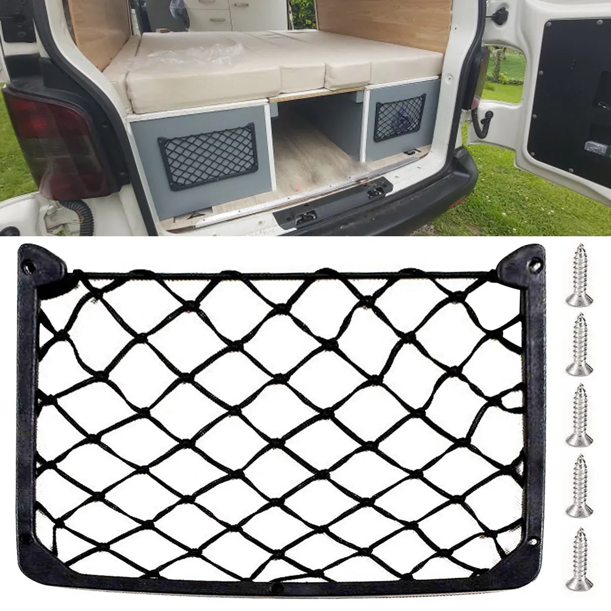 Framed Stretch Mesh Net Pocket Car Auto RV Trunk Motorhome Home Cargo Organizer for VW T5 T6 Fiat Ducato Ford Transit