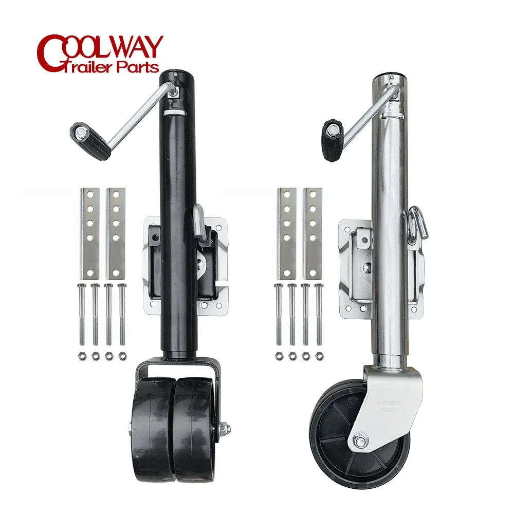 6 Inch Double Solid Wheel Sidewind Round Swivel Trailer Jack, 650KG Capacity, Bolt-On, Jockey Wheel for Boats & RVs