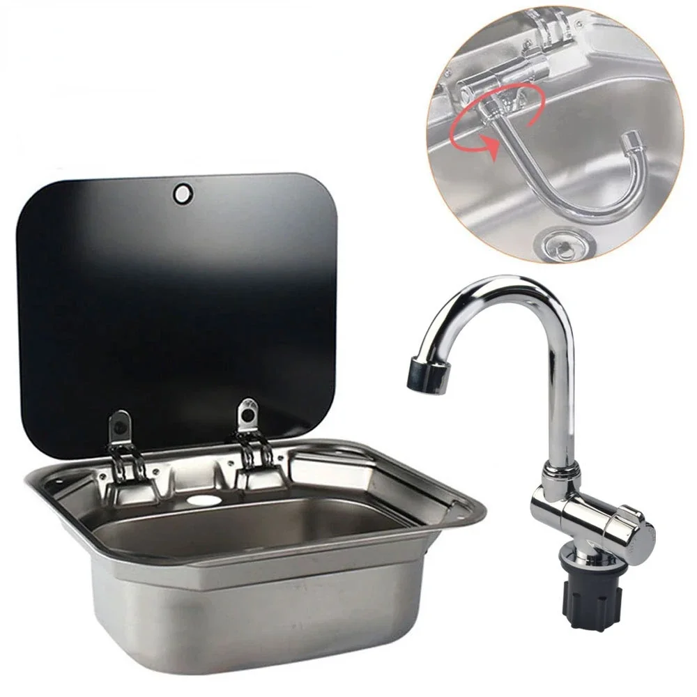 Caravan Camping Stainless Steel Hand Wash Basin Sink with Tempered Glass Lid - Camper Accessory, RV Stainless Steel Covered Sink Let me know if you need help with any other product titles!