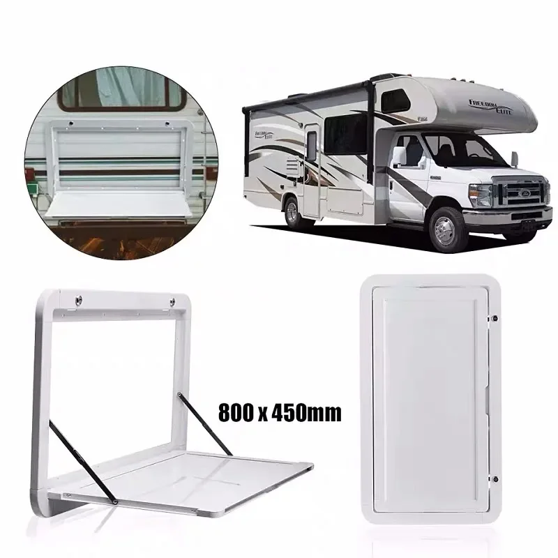 RV Out Folding Table White/Black Model: T01528 Trailer-mounted External Dining Table Motorhome Camping Side-mounted