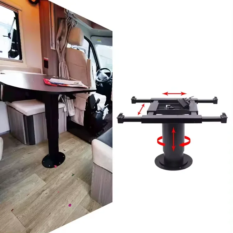 Pneumatic Raised RV Camper Adjustable Table Legs - Model 7801, Adjustable Height Table Base - Enables Table Top with Swivel and Slide Function