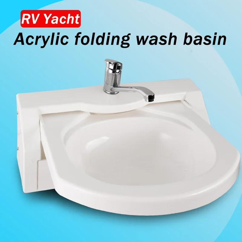 RV Acrylic Folding Sink with Faucet Wash Basin - Durable Bathroom for Boat, Caravan, RV & Camper