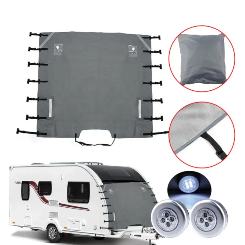Universal Caravan Front Towing Cover Protector with 2 LED Light Guards - UV & Windproof RV Accessories