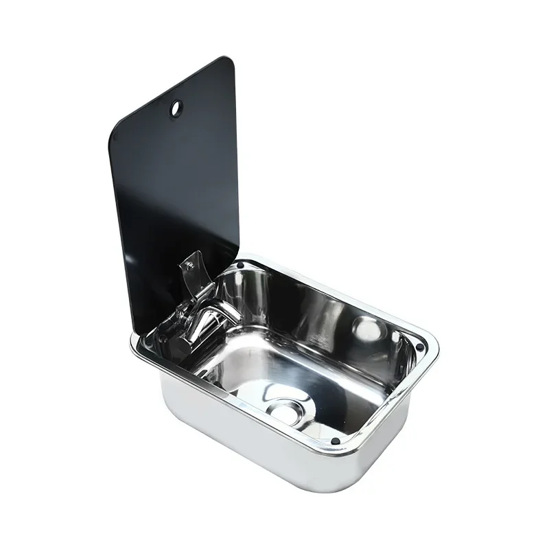RV Sink SINK-1 Small Narrow Stainless Steel with Glass Cover Deep Stainless Steel Car Vessel Sink 304 Stainless Steel Vegetable Washing Basin