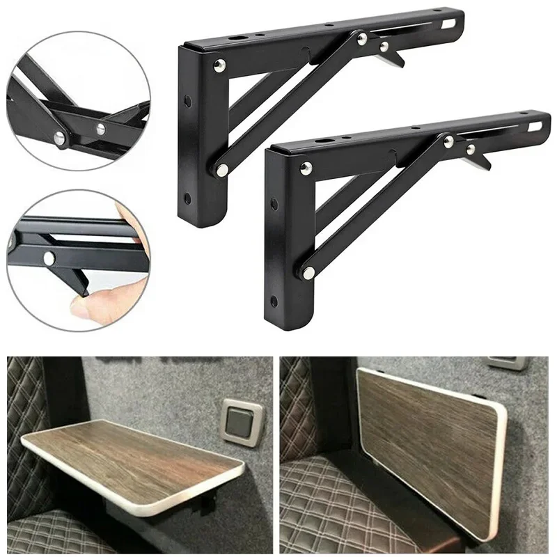Folding Bracket Table Shelf - 2PCS - Black - for Motorhome, Caravan, RV, Camper, Trailer, Food Truck, Camper Van Interior Accessory