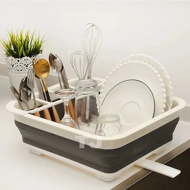 Camping Car Foldable Tableware Rack - Model: BAF201, TPR Bowl Sink Design, Portable Dish Rack for Motorhomes & Caravans