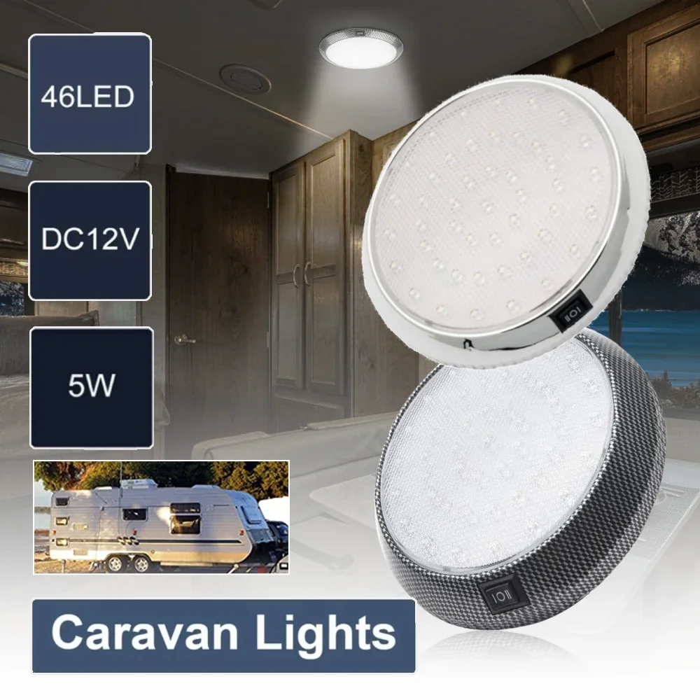 12V 46LED Car Roof Light Interior Reading Lamp Round Ceiling Dome Lamp for Truck Campervan Van Trailer Boat Motorhome