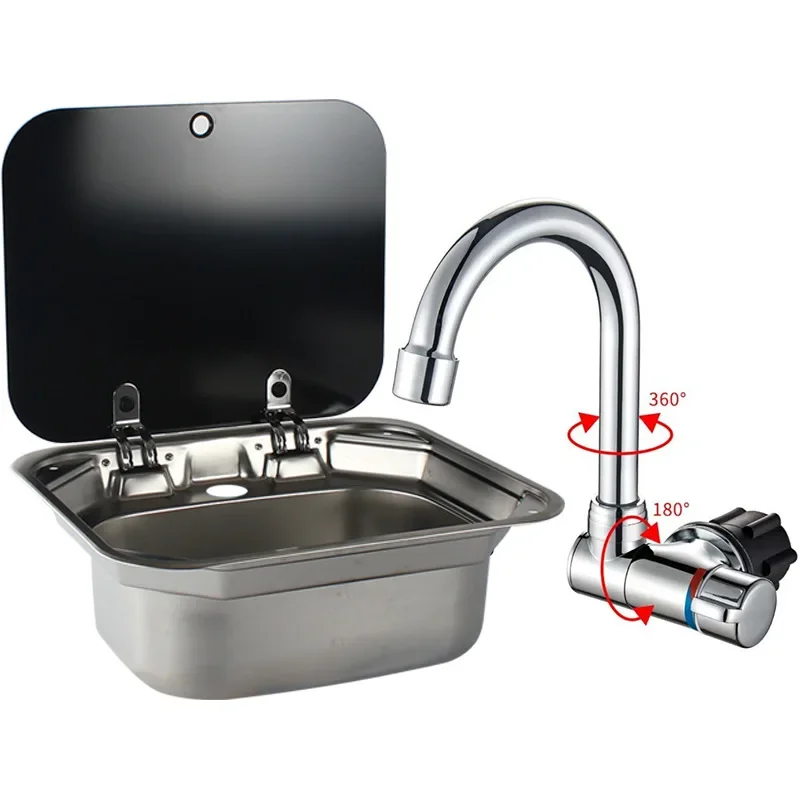 RV Sink Caravan Camping Stainless Steel Hand Wash Basin with Tempered Glass Lid - Model [Model Number] Let me know if you need help with any other product titles!