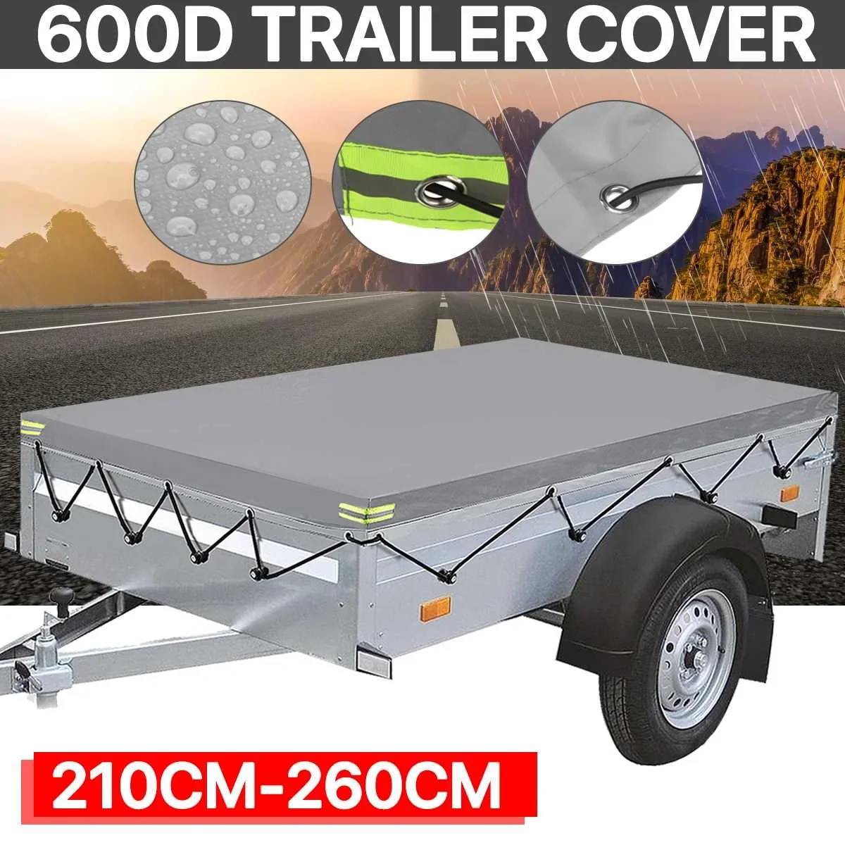 Grey 150-260cm Camper Van Trailer Cover Canopy Roof Tent 600D Dustproof Waterproof Protection Universal Travel Camping Canopy