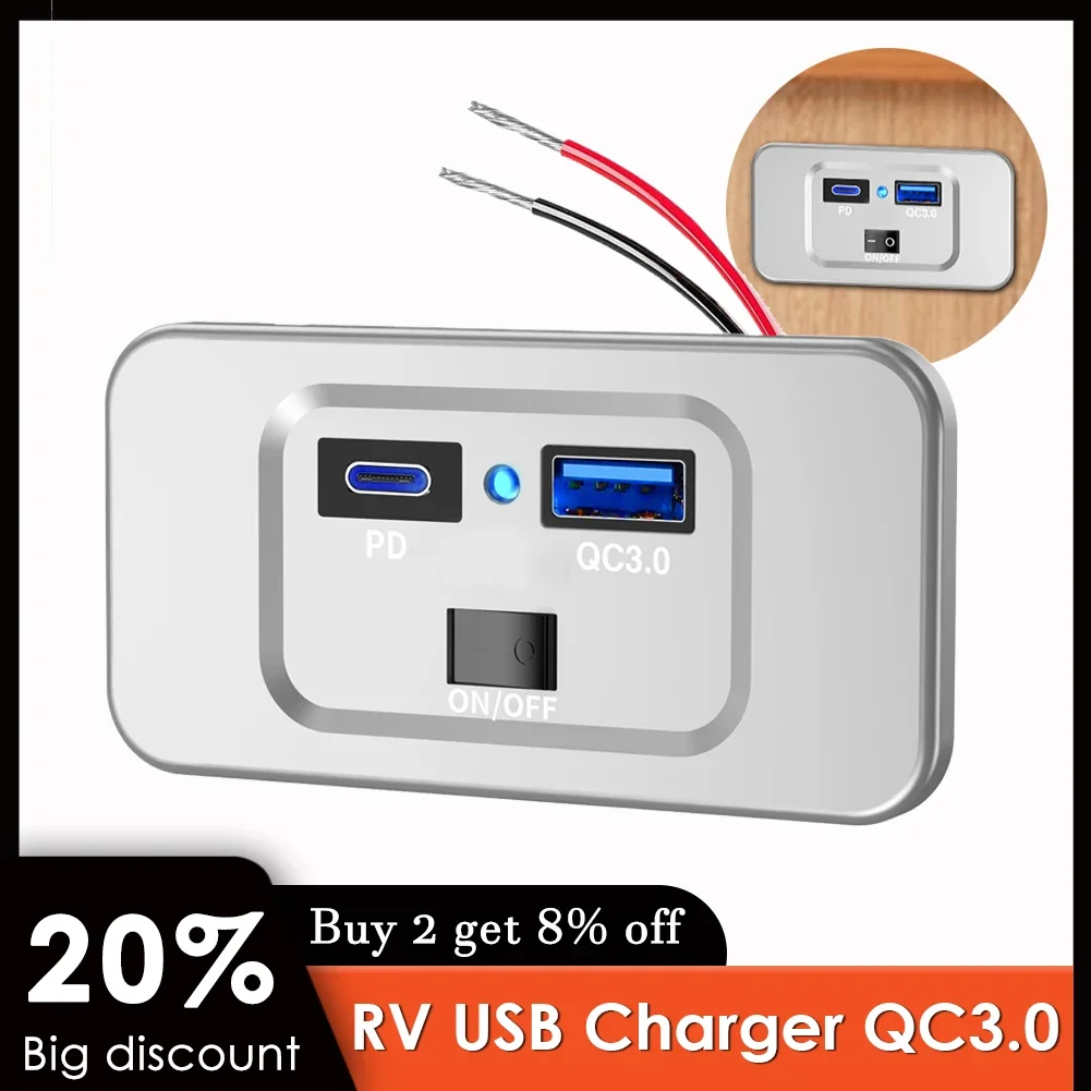 RV USB Car Charger Outlet Dual QC Output Ports for VW T5 T6 Camper Van Motorhome Accessories