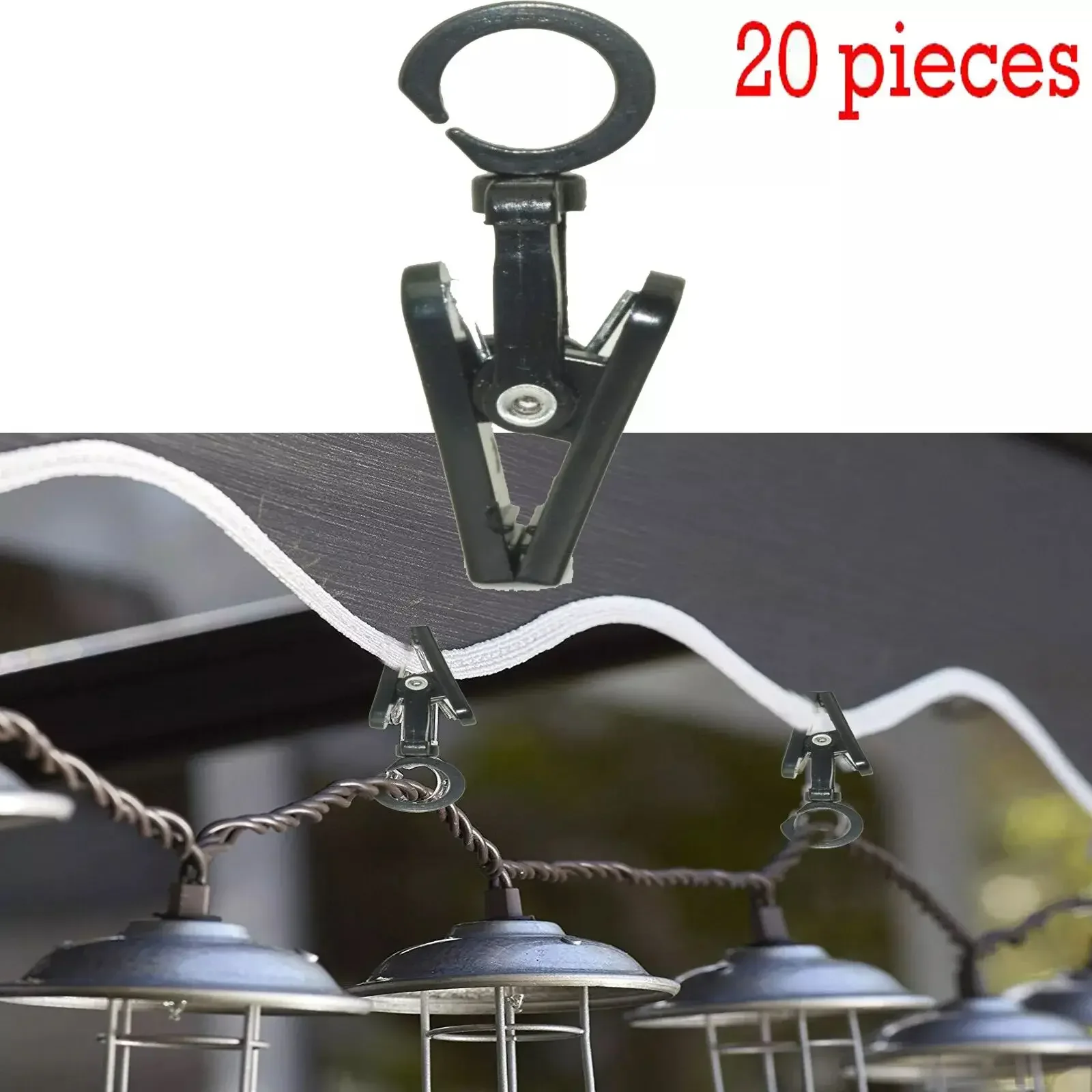 20PCS Tent Clips, 360 Rotating Hook for Tarpaulins, Awnings, Outdoor Camping Caravans, Canopies, Lights & Cables