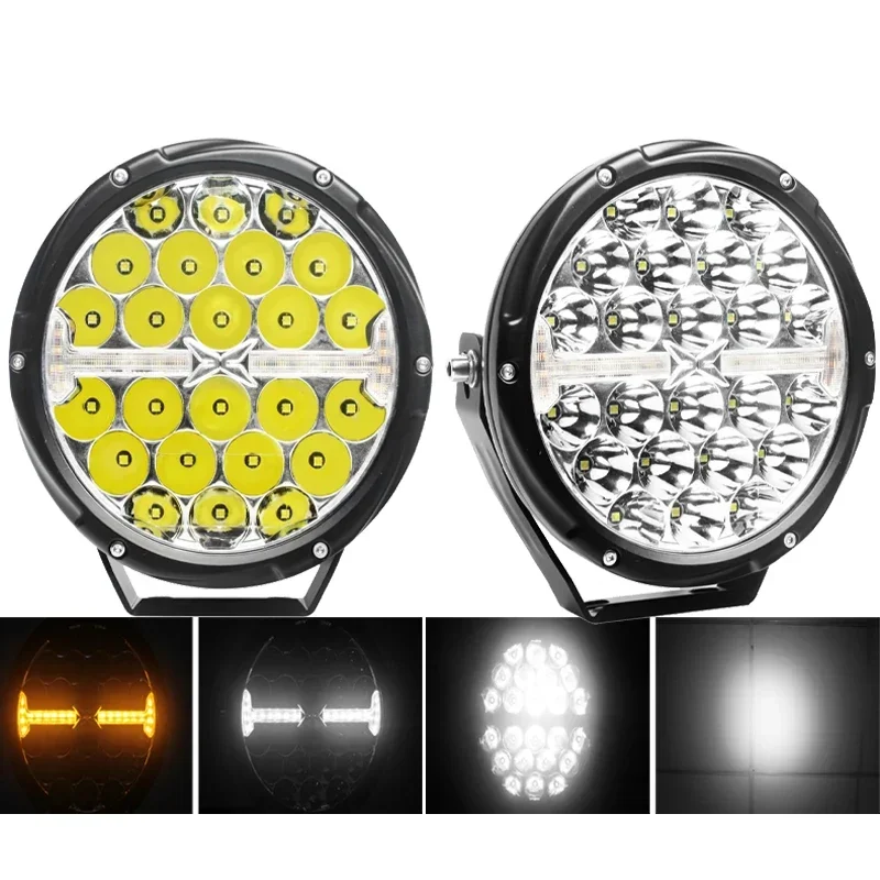 ECE R65 R10 R7 R112 100W 19020lm 7 Inch Off-Road LED Auxiliary Headlight with Amber/White Warning Position Light