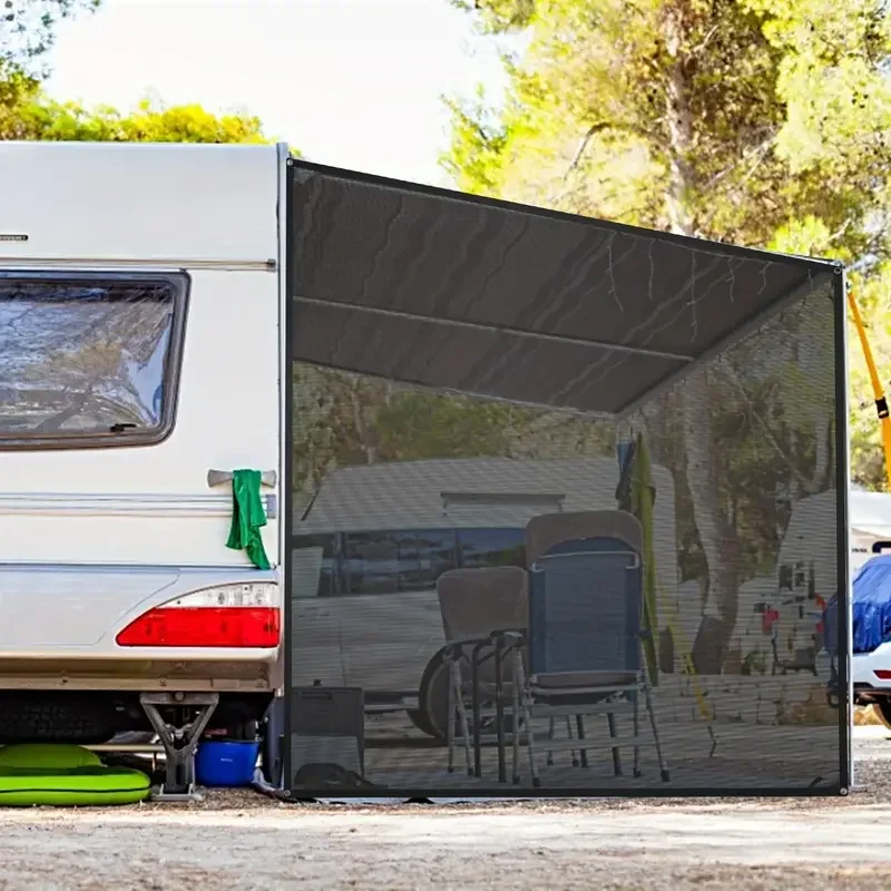 9' x 7' Black Mesh RV Awning Side Sun Shade for Motorhome, Camping Trailer - UV Sunblock