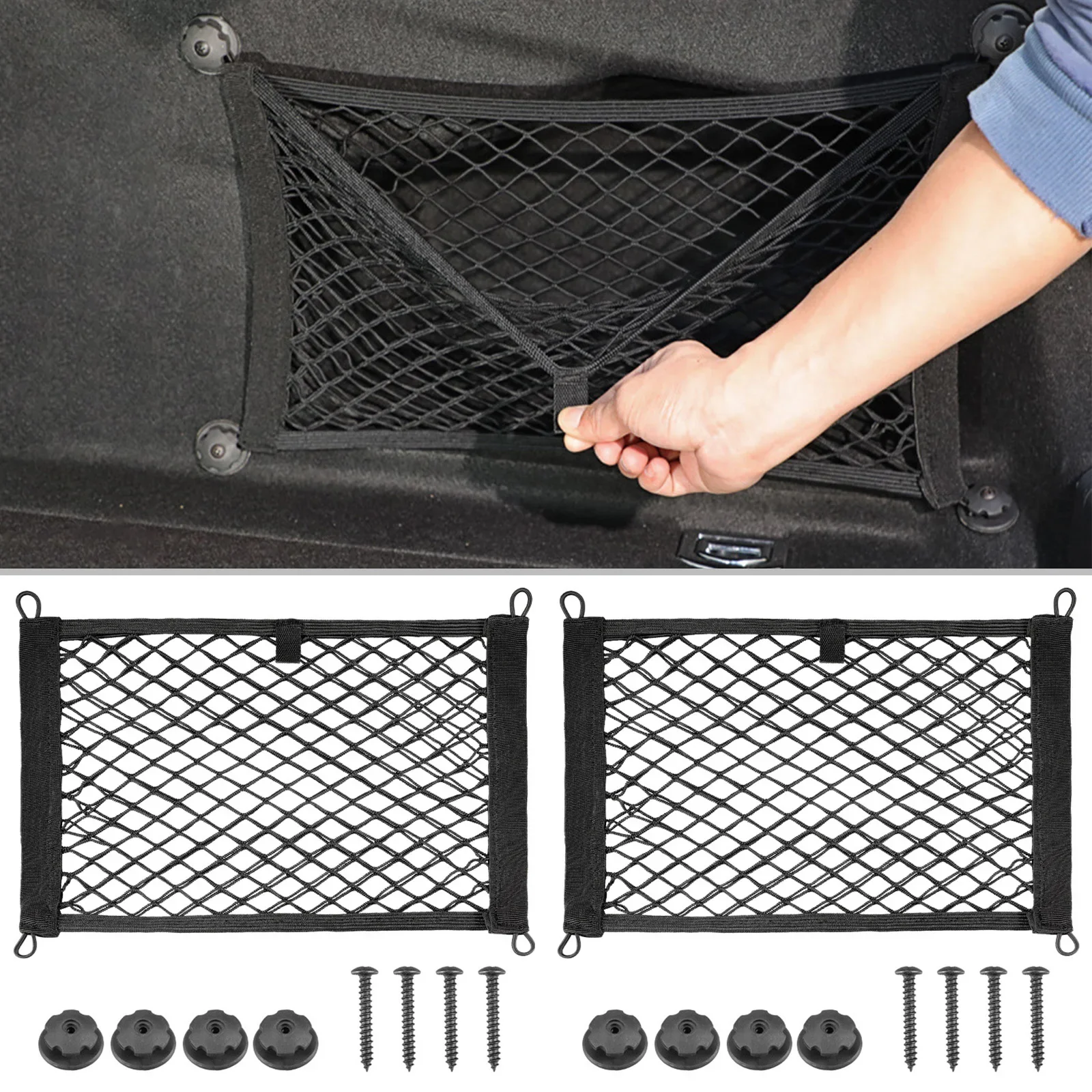Nylon Car Rear Cargo Net Trunk Storage Organizer Net with Hook for VOLVO XC40 XC60 XC70 XC90 XC90 4 EX30 EX40 EX60 EX90 EC40 Cross Country