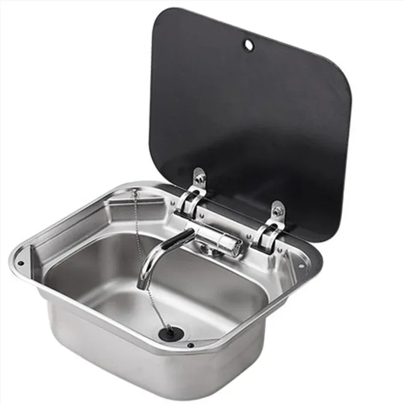 RV Sink Car Special Folding Hot and Cold Water Faucet with Cover Square Stainless Steel Clamshell Basin Single