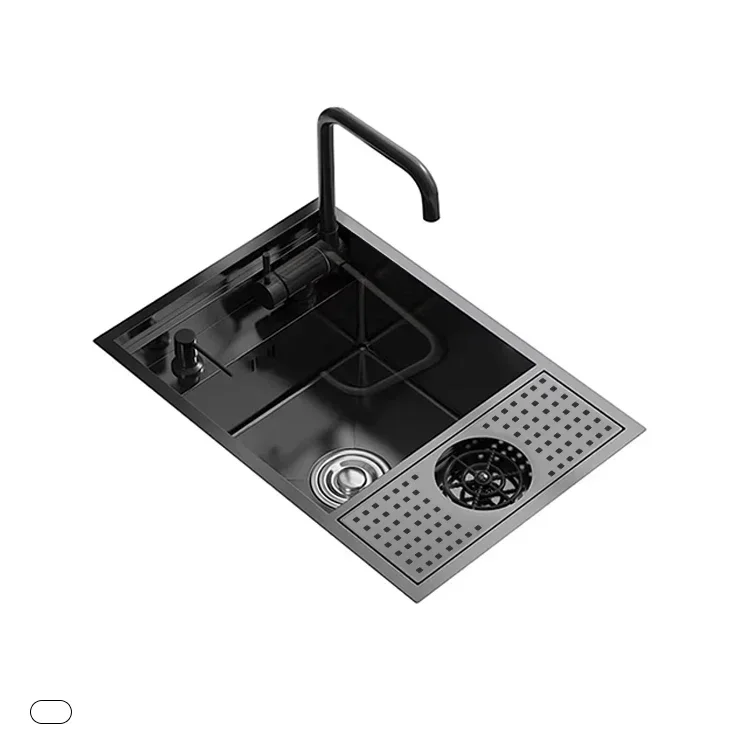 Outdoor Modern Nano Black RV Bar Sink Glass Cup Rinser 304 Stainless Steel, Multifunctional Small Portable Sink