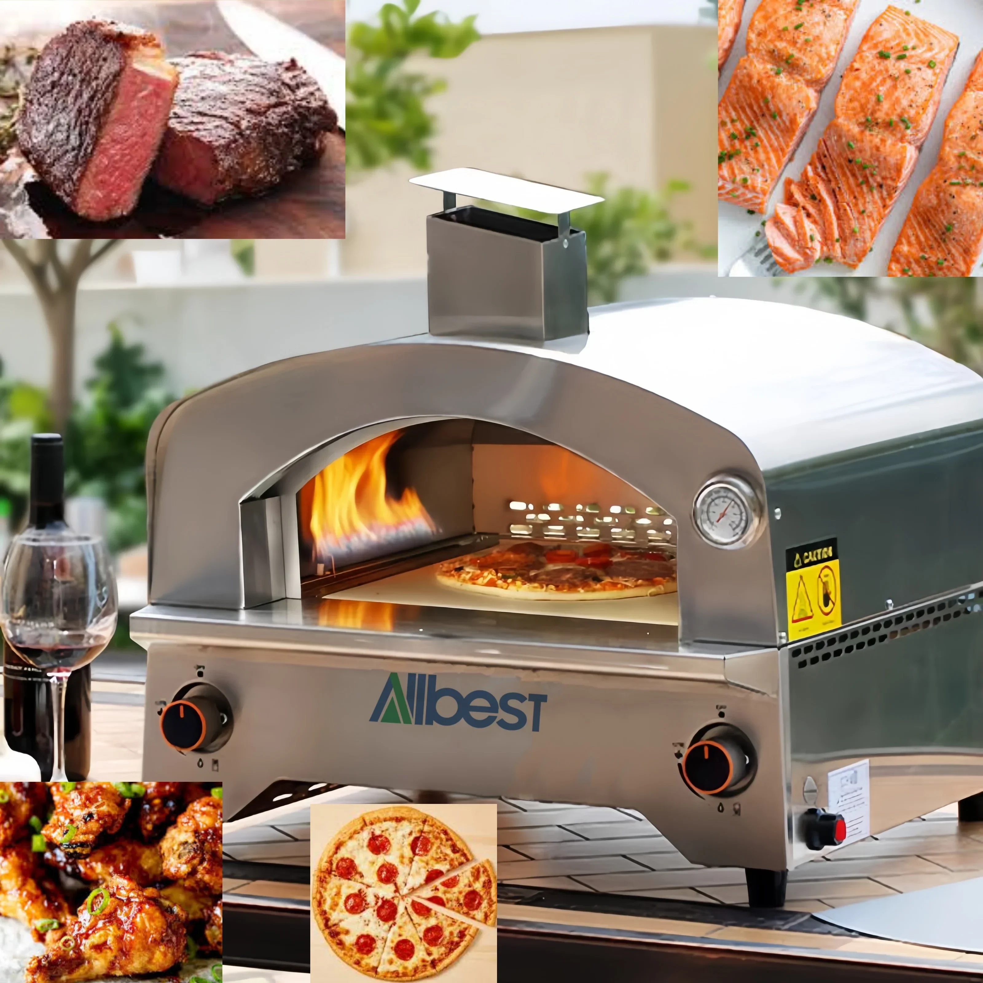 Gas Pizza Oven BBQ Barbecue Grill Meat Smoker, Built-in Ovens for Outdoor Camping RV Boat Kitchen
