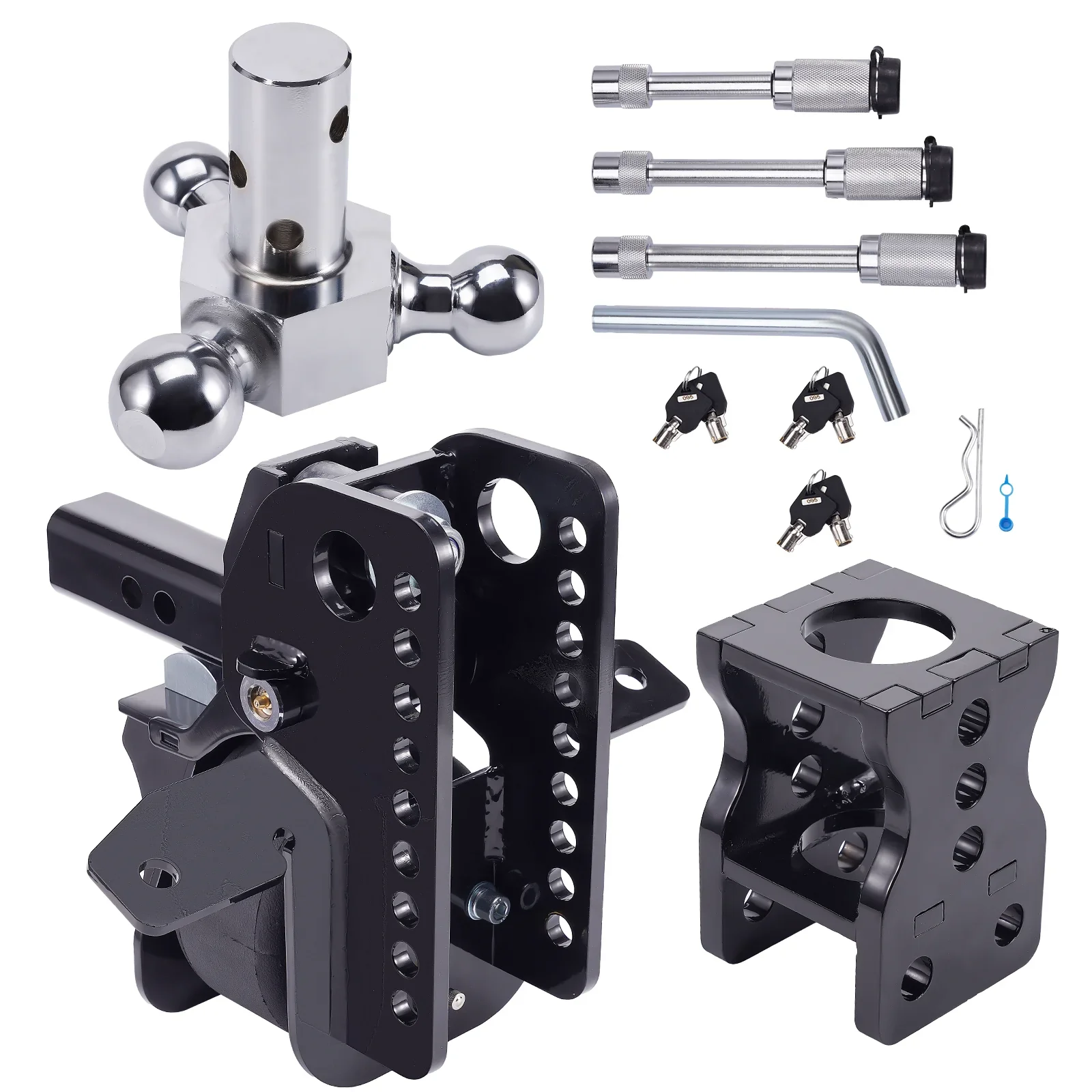 12,000 lbs Adjustable 6" Drop / 6" Rise Three Ball Trailer Towing Hitch 2" & 2-5/16"