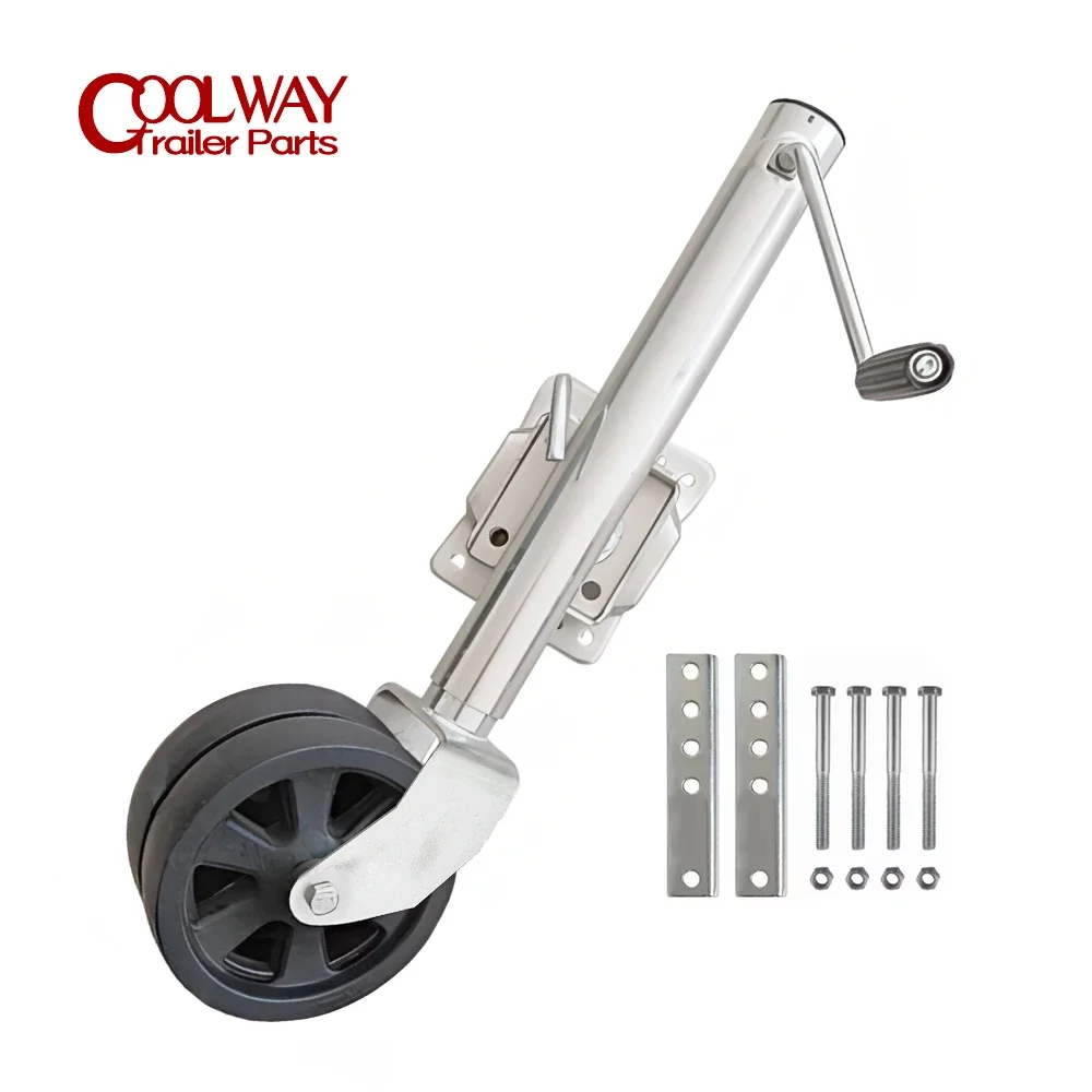 8 Inch Double Solid Wheel Sidewind Round Swivel Trailer Jack, 900KG Capacity, Bolt-On Jockey Wheel for Boat & RV