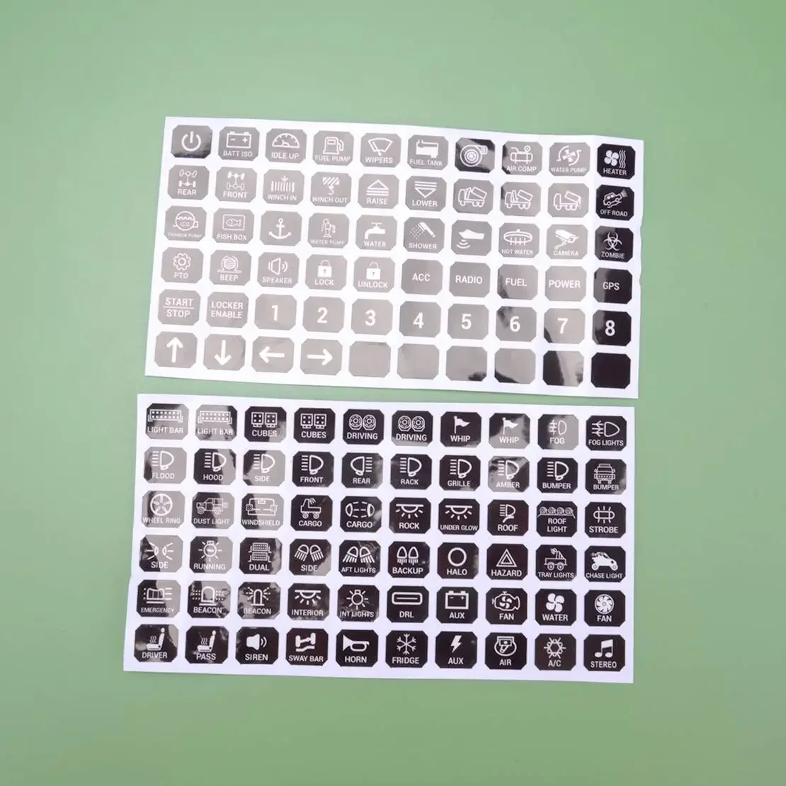 120Pcs Car RV Light Lamp Switch Panel Control Label Sticker Black PBC Plastic Fit for 6/8 Gang