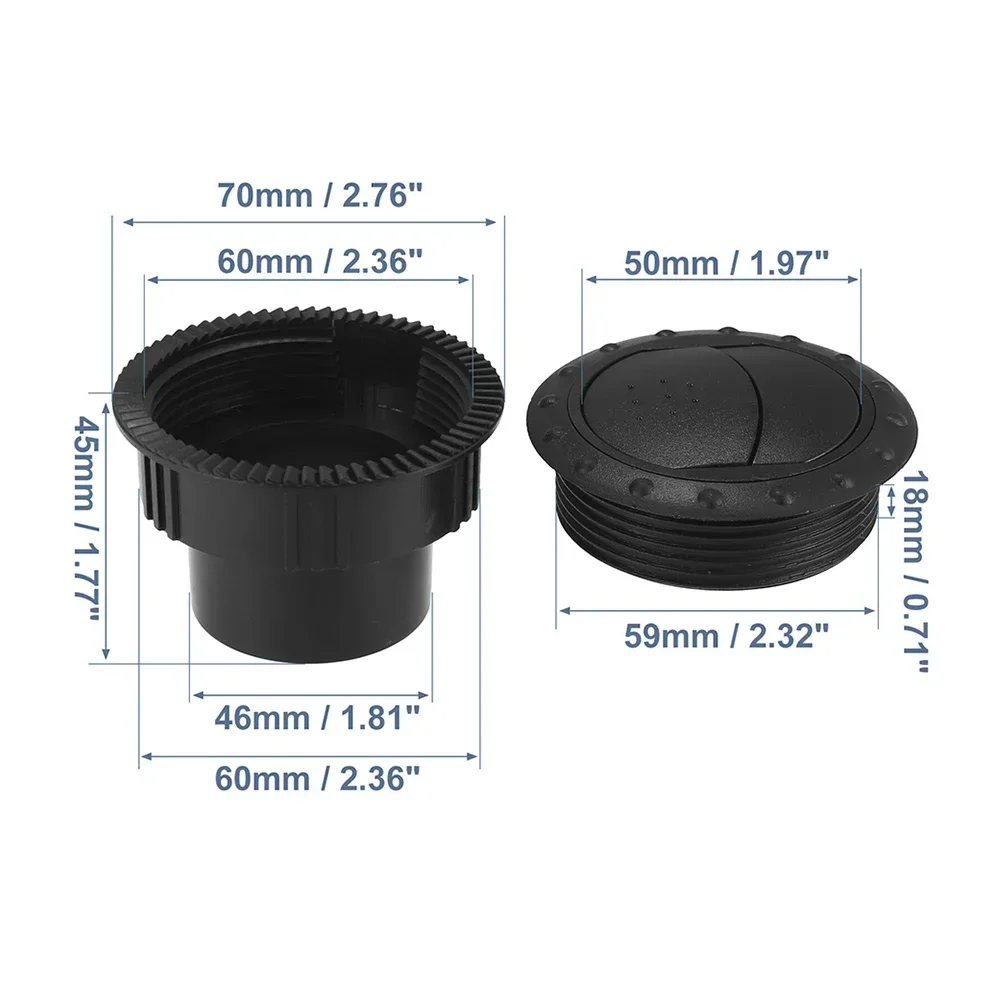 2Pcs 60mm Round Air Ventilation Outlet for Car RV ATV Dashboard A/C Deflector Vent Exhaust Grille Side Roof