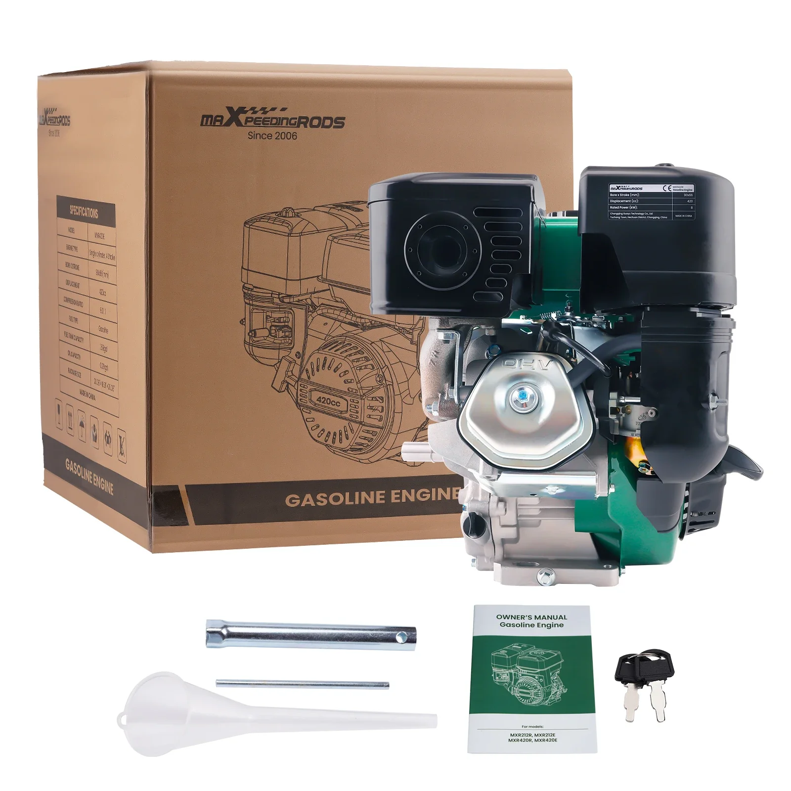 420cc 4-Stroke OHV Horizontal Gasoline Engine for Karts & Lawn Mowers