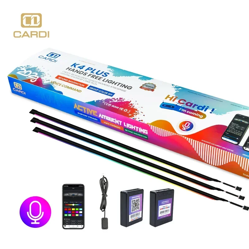 CARDI K4 Plus Smart Voice Control LED Ambient Light Strip Kit Universal Interior Atmosphere Lamp