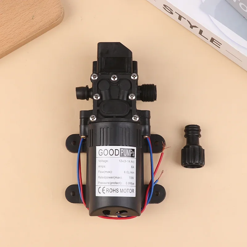 70W DC 12V Micro Electric Diaphragm Water Pump, Self-Priming, Automatic Switch, 6L/Min High Pressure for Car Washing and Reflux