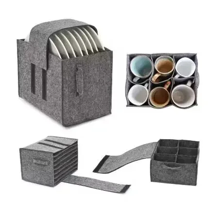 Felt Plate Dish Cup Storage Bag Holder - Thicken, Camping Tableware Container for Motorhome Kitchen Cupboard, Layered Organization