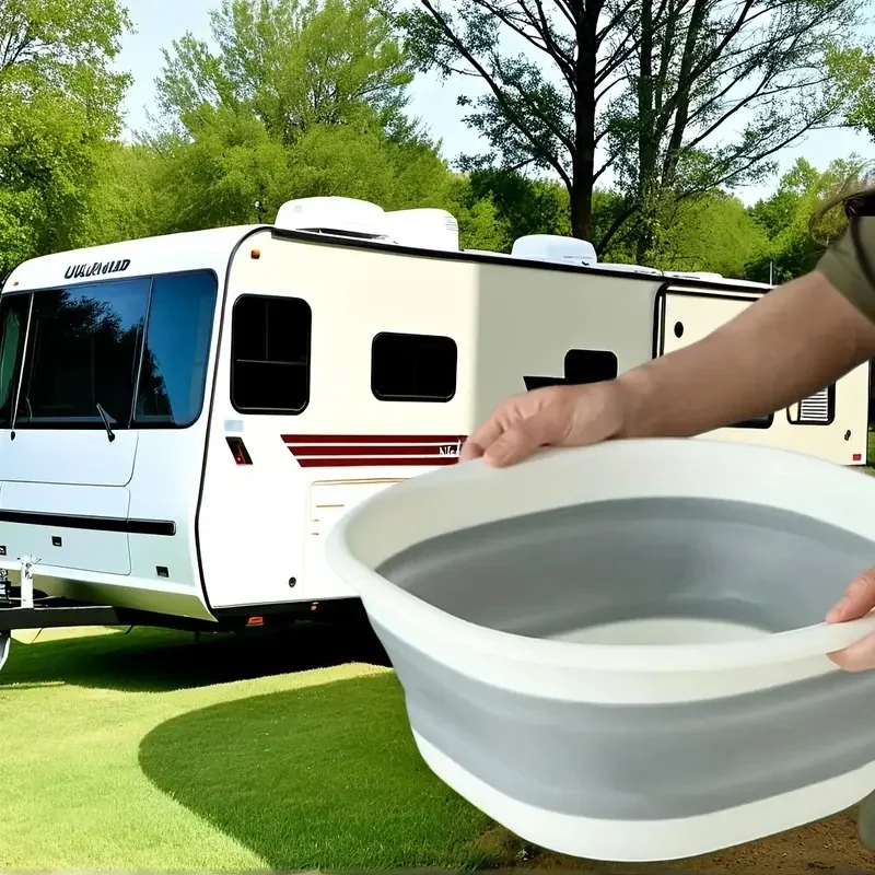 RV Silicone Folding Basin With Drain Plug - 10L / 2.6 Gal, Multi Functional Portable Bucket, Outdoor Practical Container for Camping