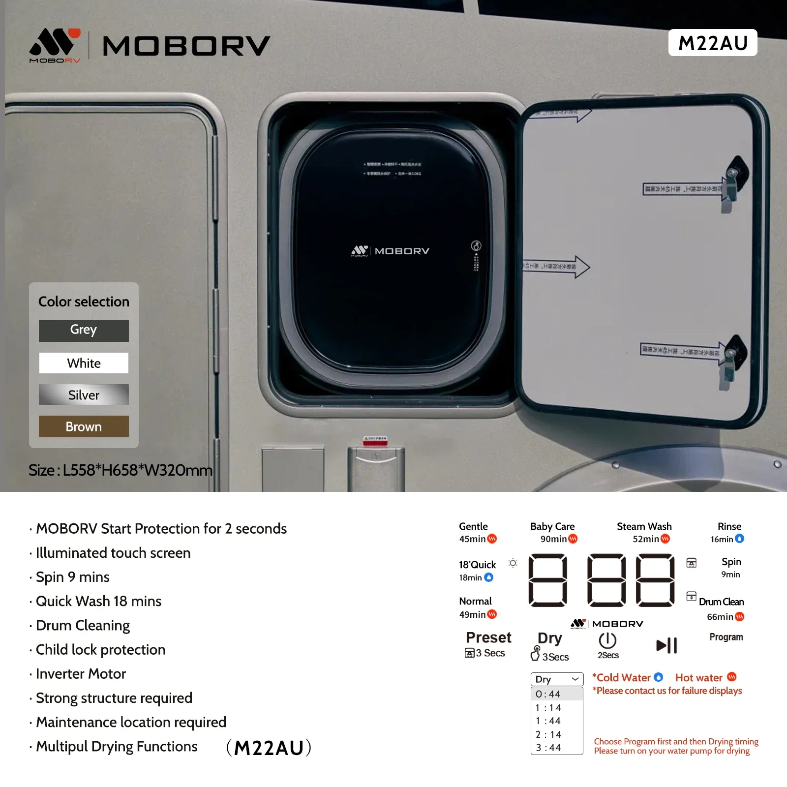 MOBORV Motorhome Part Accessories Full Automatic Front Load Mini Wall Mounted Washing Machine and Dryer Combo