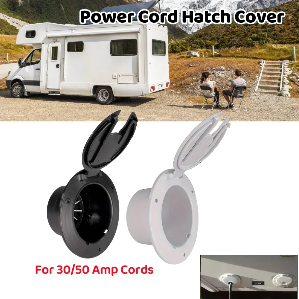 Caravan Power Cord Hatch Cover 30/50 Amp, UV Stabilized PP, Sun Fade Protected, Snap Lock Round