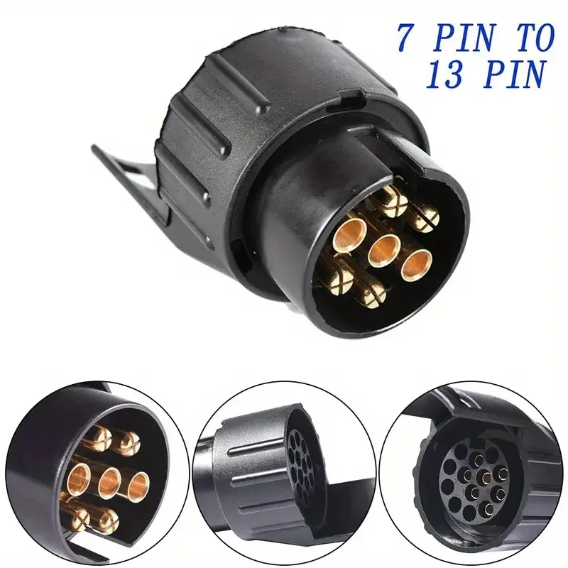 7 to 13 Pin Plastic Trailer Socket Car Accessories, Caravans, 13 Pole Tow Bar Towing Socket Plug, 12V Electrical Connector Adapter