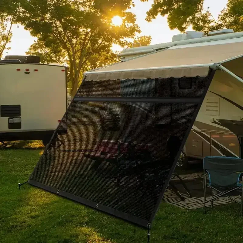 4.5m x 3m Motorized RV Awning Sun Shade UV Protective Mesh Privacy Auto Awning Kit PVC