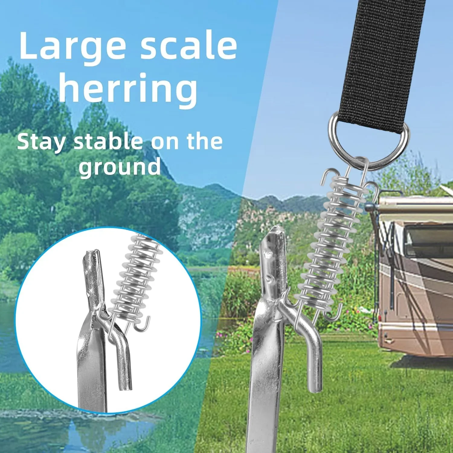 1SET RV Tent Windproof Fixed Set Grassland Beach Camping with Hook Iron Sheet and Ground Nail, Triangular Shape