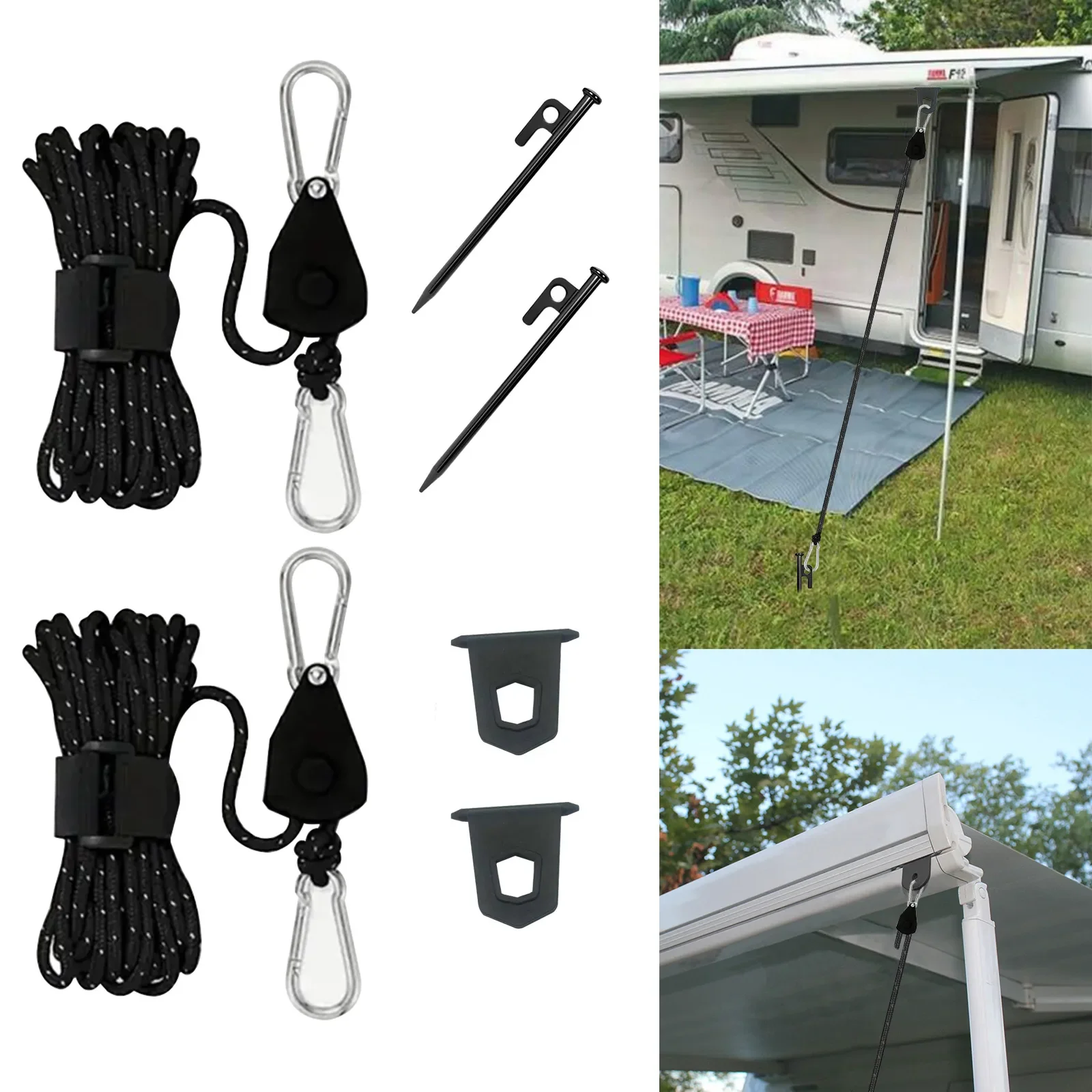 Universal RV Tie Down Strap Kit - Polyamide, Adjustable Ratchet Straps for Tents, Awnings and Accessories