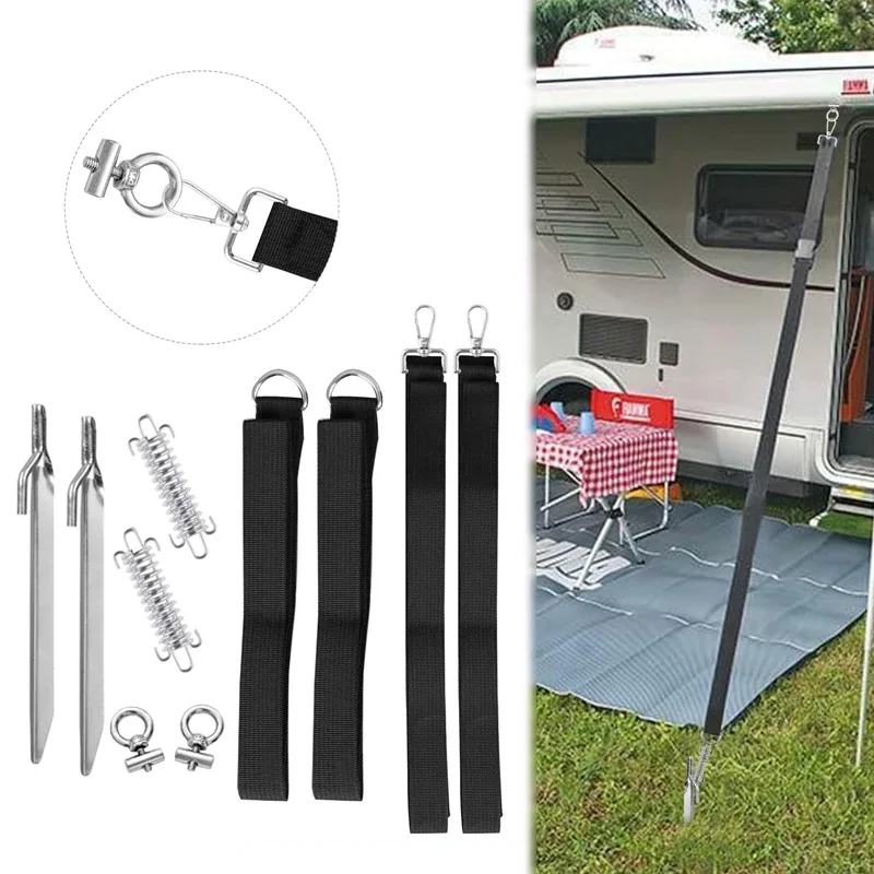 Camping Awning Attachment Kit for Fiamma Awnings - Includes 4 High Tensile Straps, 2 Stakes, 2 Springs & 2 Snap Hooks Car Accessories
