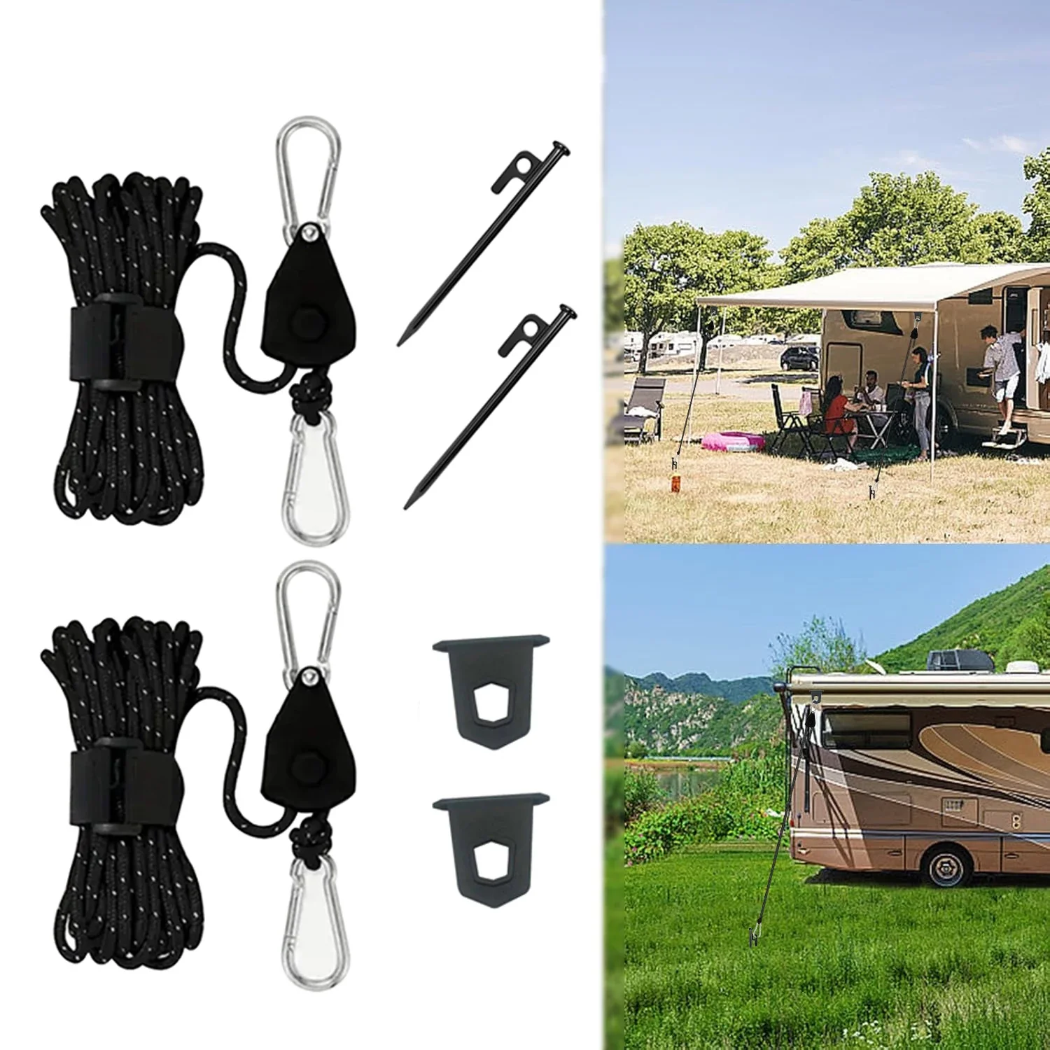 1Set Caravan Tent Fixing Kit Camping Canopy Wind Adjuster Rope - FIAMM Caravan Windproof Rope Outdoor Tent Ropes Fixing