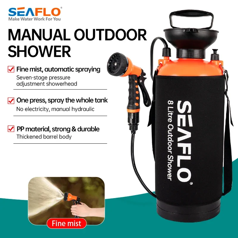 RV Manual Outdoor Shower - Portable Camping Shower with Hand Pump, Water Hose for Motorhome/Trailer/Van, Off-Grid Use
