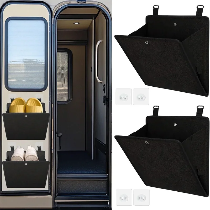 2PCS Car/RV Storage With Adhesive Tape - Door Shoe Rack, Large Deep Pockets, Suitable For Campers & Narrow Spaces