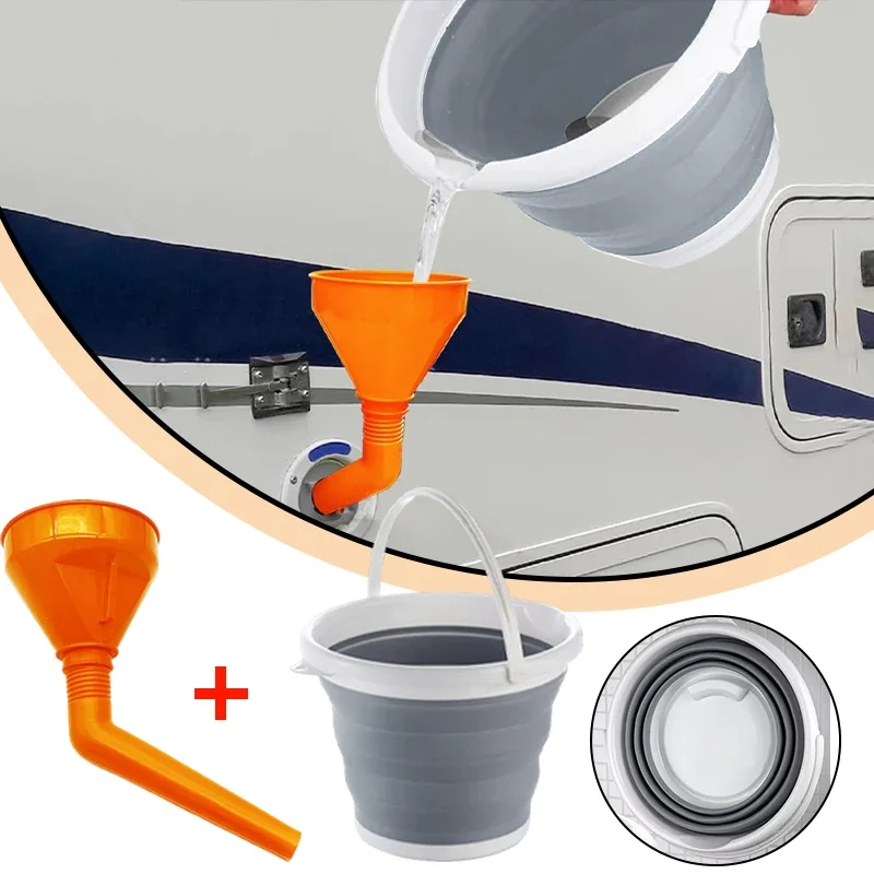 1Set Campervan Motorhome Water Funnel Filler Toilet Flush Funnel 10L Collapsible Folding Silicone Bucket RV Caravan Accessories