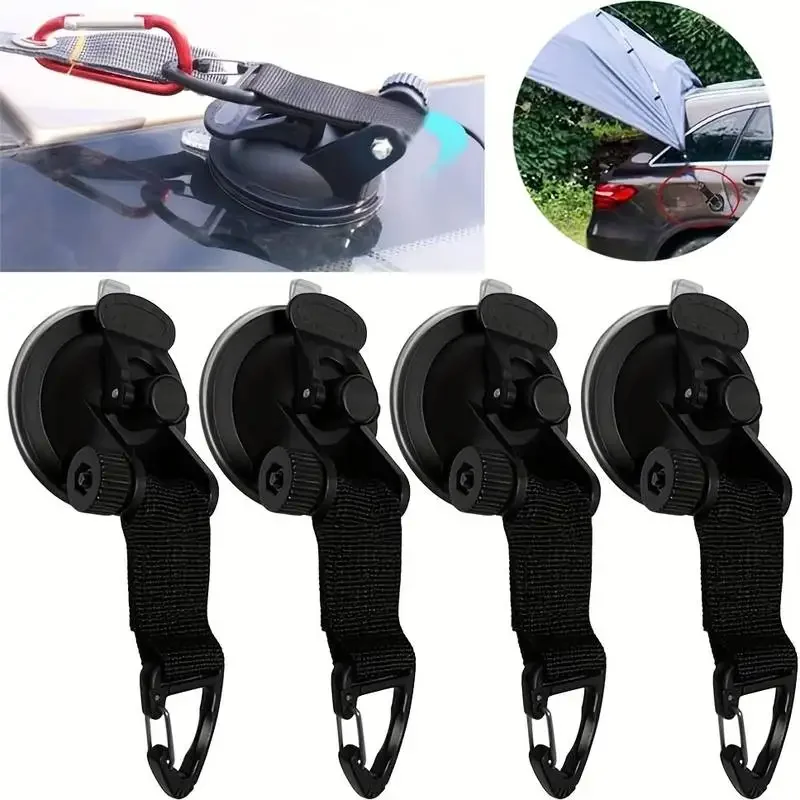 4Pcs Universal Car Suction Cup Anchor Securing Hooks Tie Downs for Camping Tarps, Car Awnings & Motorhomes Vans Accessories Let me know if you need help with any other product titles!