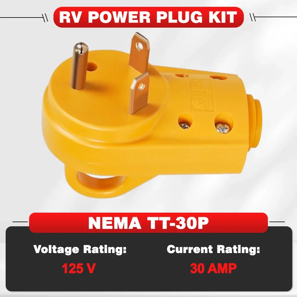 NEMA TT-30P/NEMA TT-30R 12V 30A Yellow RV Plug Adapter, Male & Female Replacement Caravan Power Plug