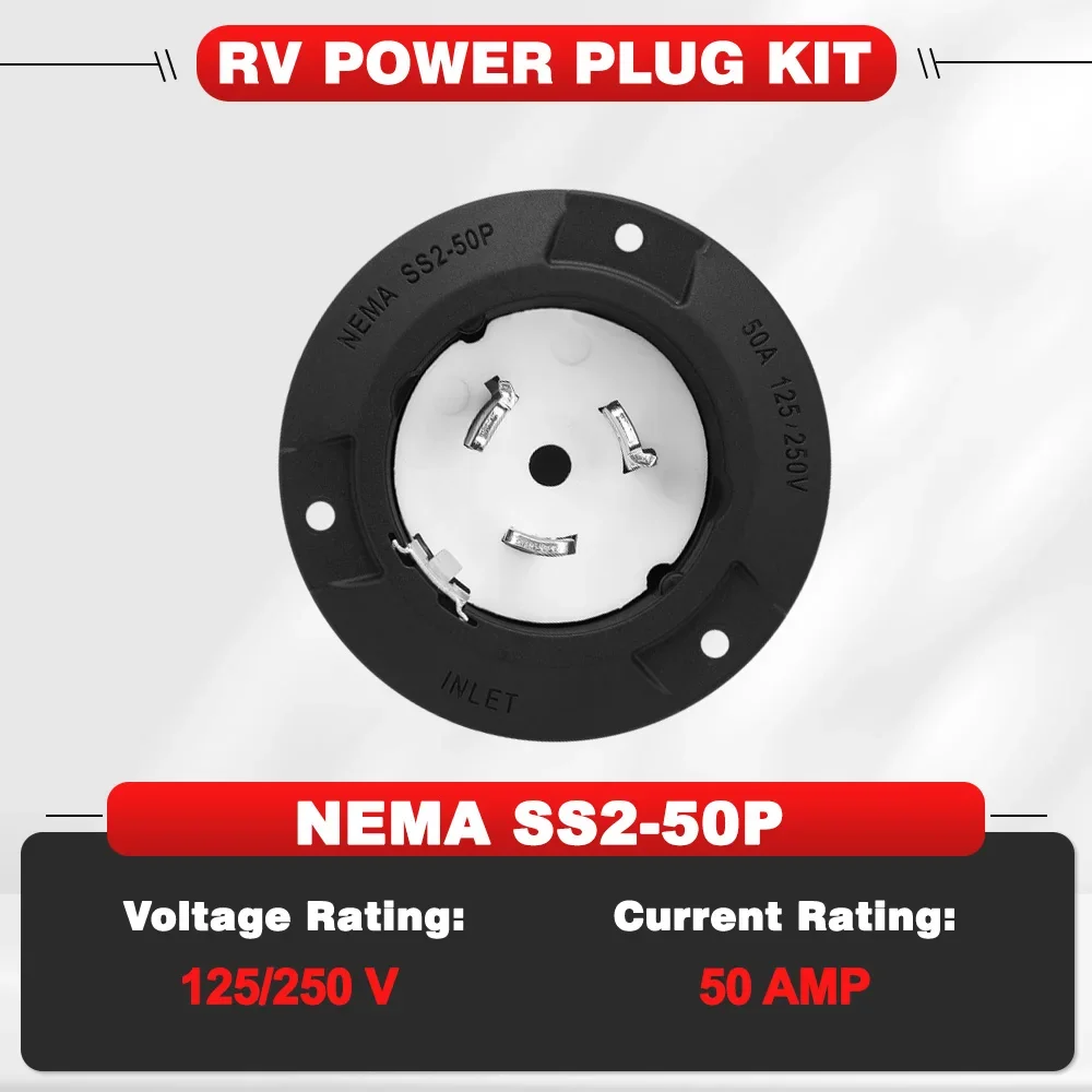 NEMA SS2-50P 125/250V 50A Plug Adapter, Twist Lock Shore Power Inlet Male Plug with Weatherproof Cover