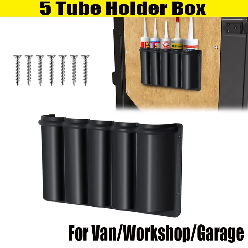 5-Tube Holder Box - Door Storage Pockets Organizer Black (With Screws) for Van, Workshop, Garage and Car Interiors