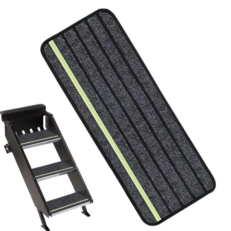 RV Step Rug Self-Adhesive Non-Slip Stair Treads Carpet Pad with Reflective Strips for Campers Dustproof