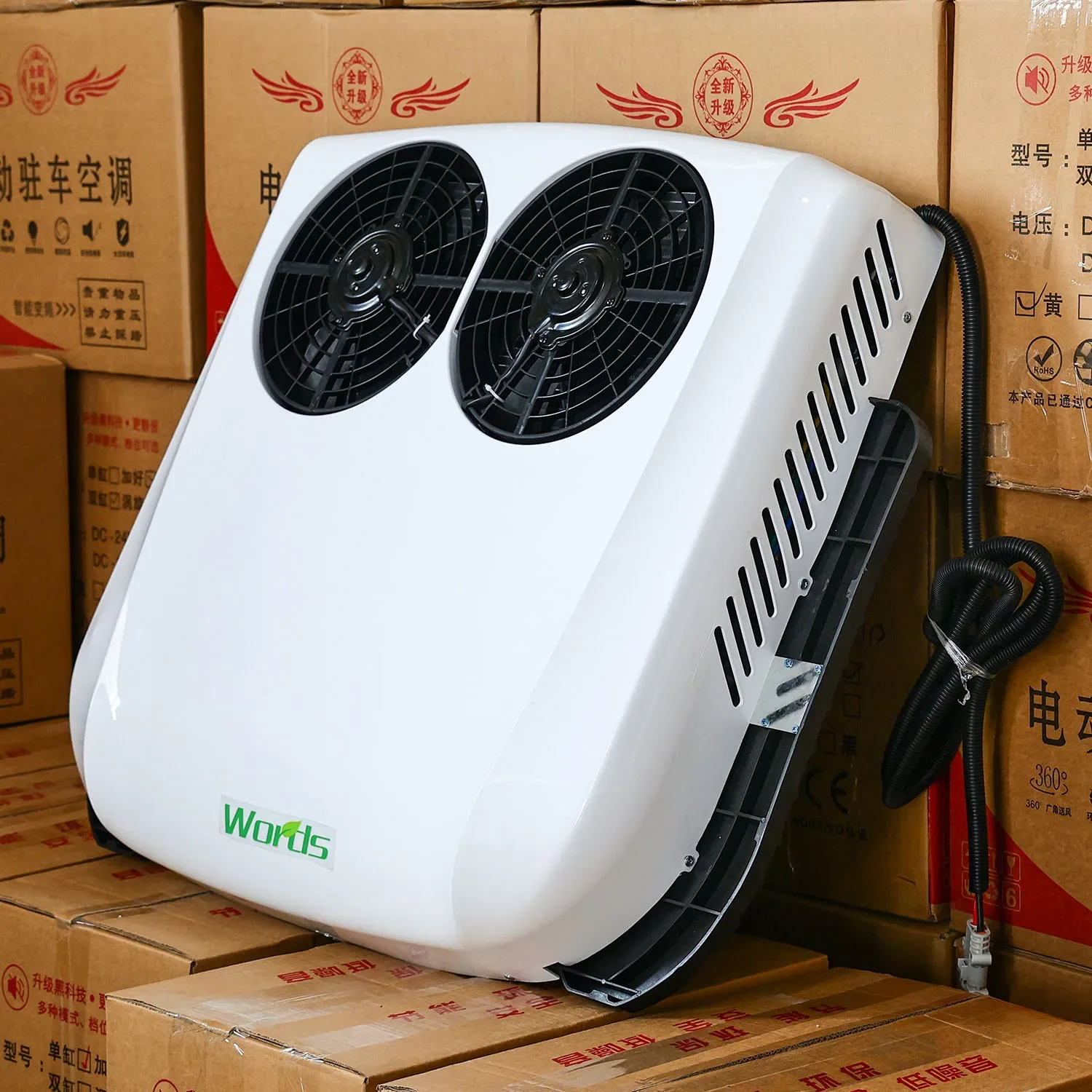 Dual Fan Cooling 12V/24V Parking Overhead AC Unit Diesel Fuel Compressor Plastic Construction